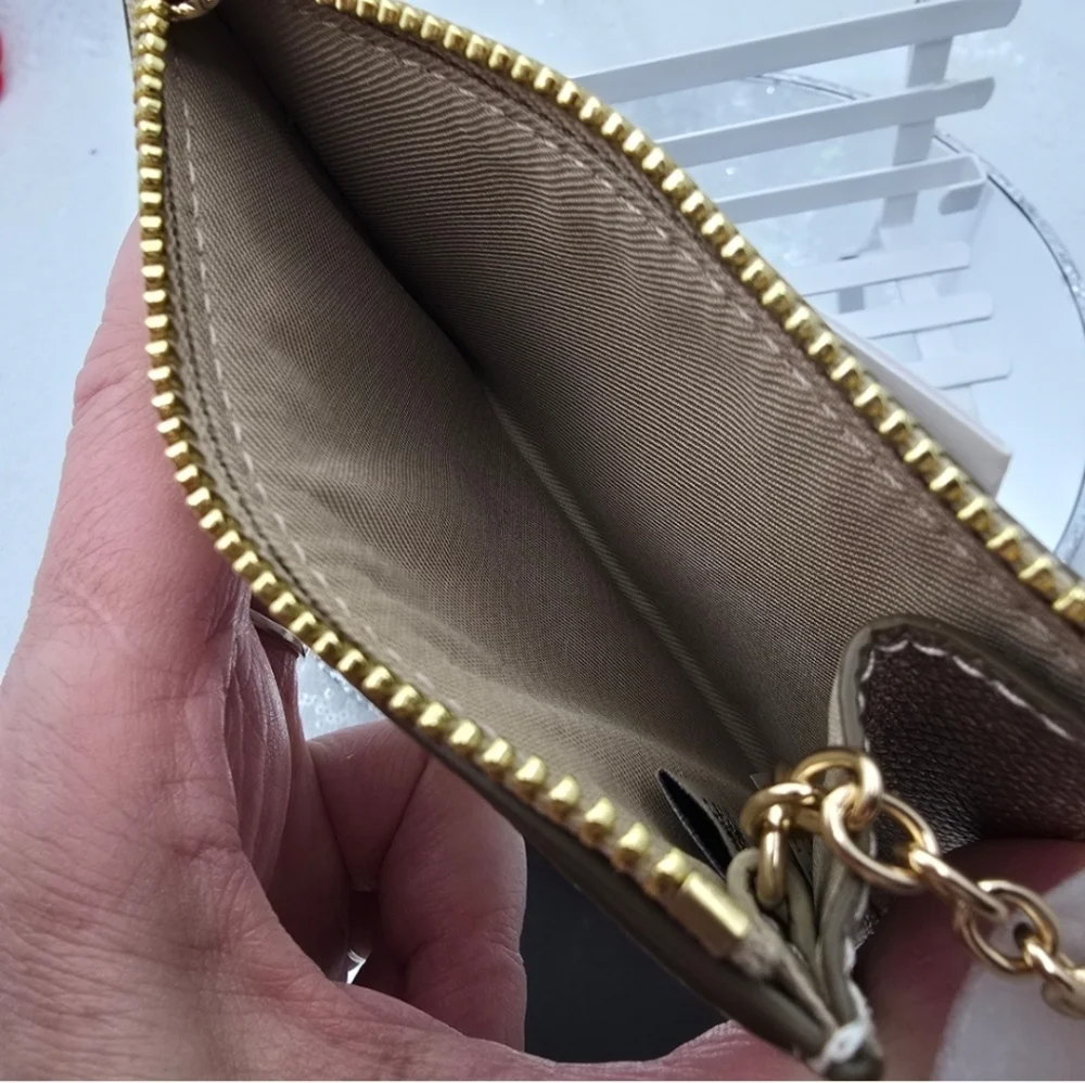 Coach Mini Skinny ID Card Case Golden  Pearlized Metallic Crossgrain Leather - Picture 6 of 8